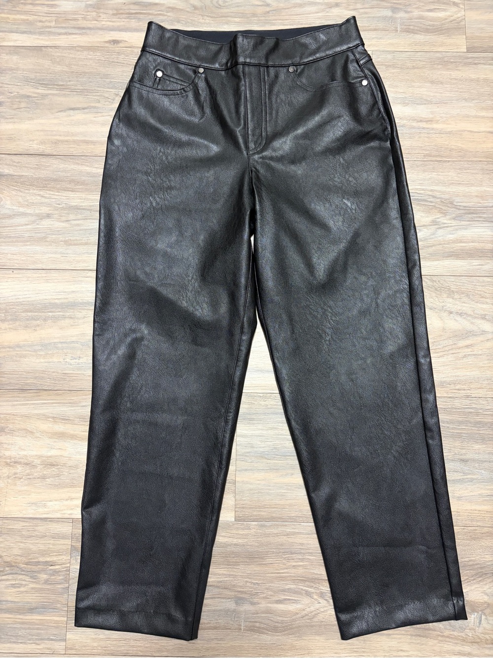 SPANX Leather-Like Straight Leg Pants Small Black Faux Leather Pull-On - Picture 3 of 5